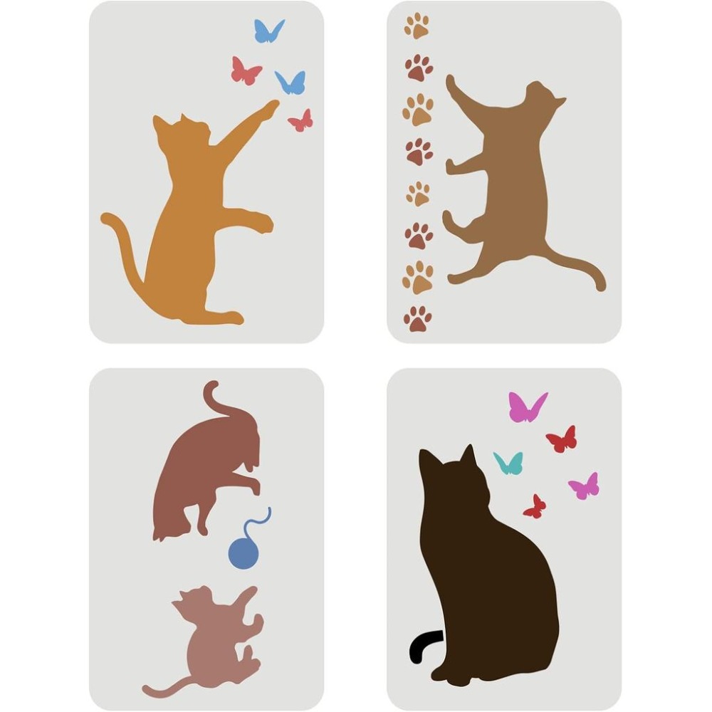 Board Game Template - 4 Pcs Cat Butterfly Stencil 11.7x8.3